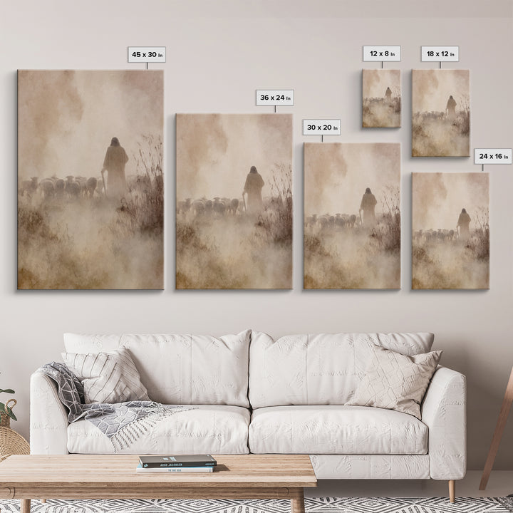 Guiding Shepherd Glow – Framed Canvas Print – Christian Art Work – Jesus Art Print – Christian Wall Art – Minimalist Christian Art