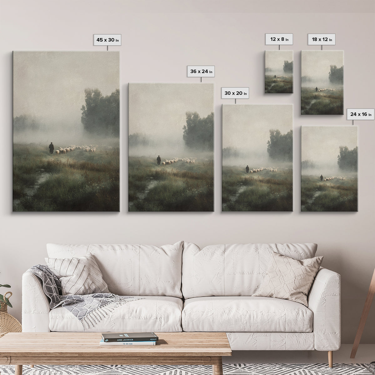 Misty Shepherd Path - Framed Canvas Print - Christian Wall Art - Jesus Painting - Pastoral Scenery - Christian Art Canvas - Faith Art