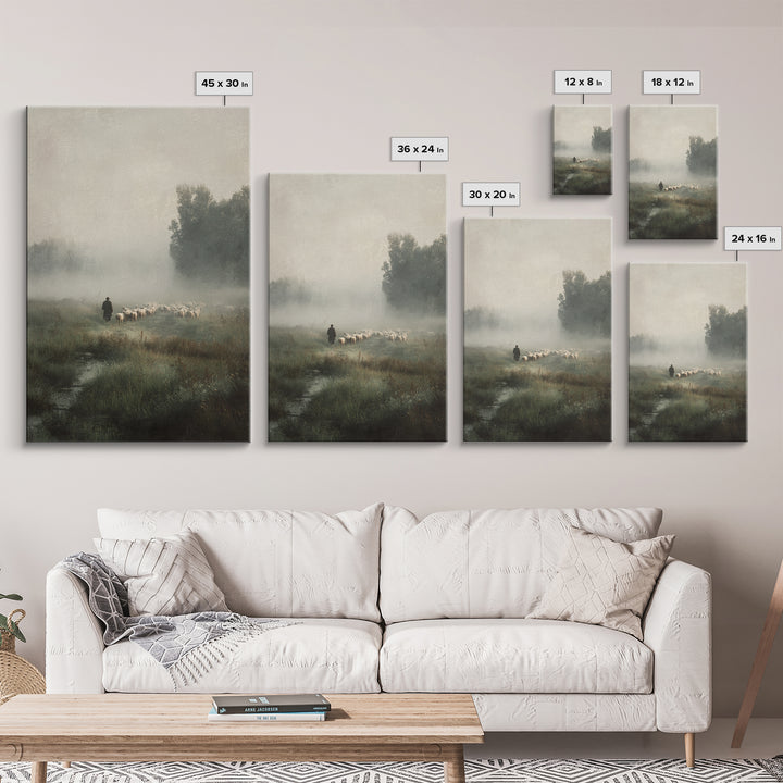 Misty Shepherd Path - Framed Canvas Print - Christian Wall Art - Jesus Painting - Pastoral Scenery - Christian Art Canvas - Faith Art
