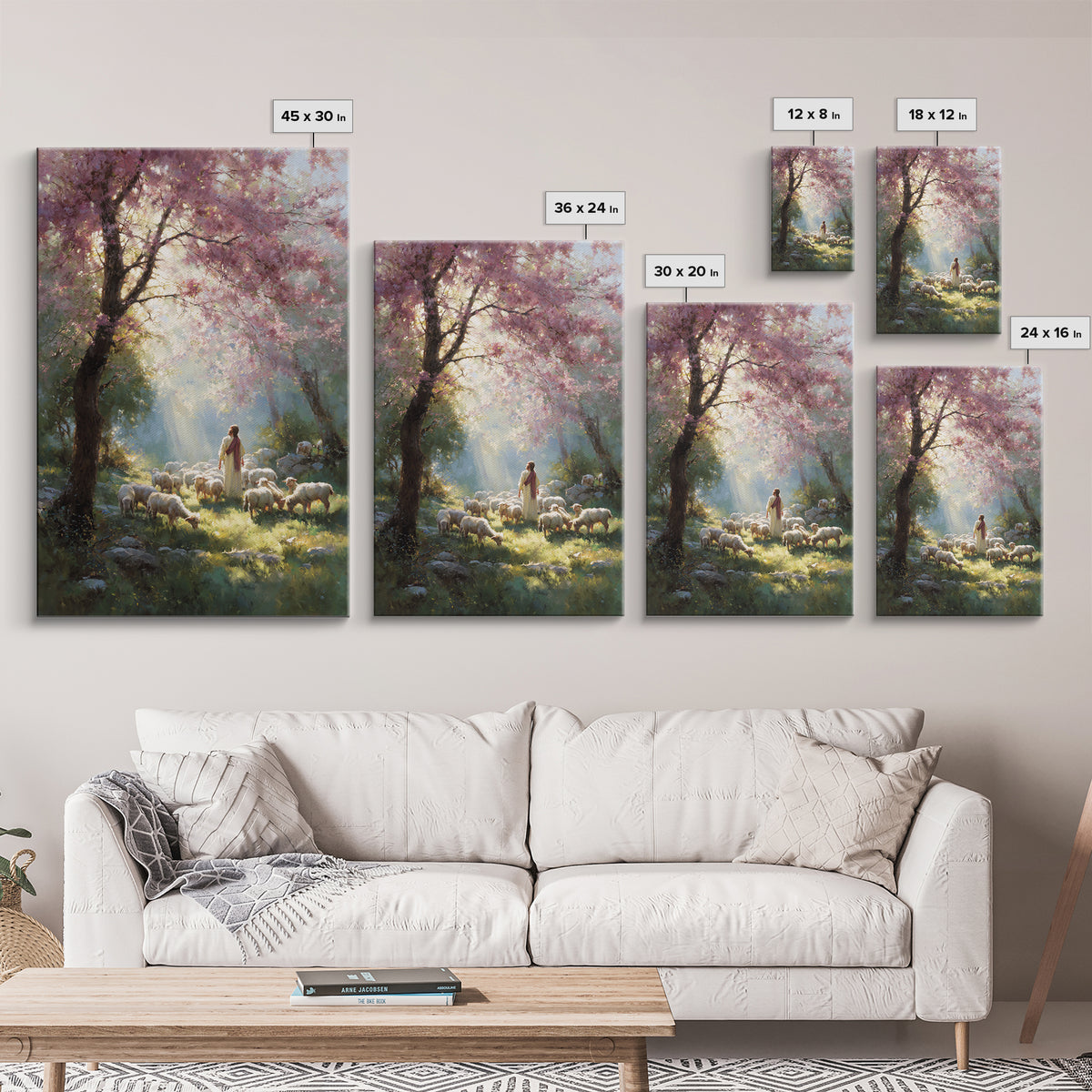 Springtime Shepherd - Framed Canvas Print - Christian Art Canvas - Christian Wall Art - Jesus Painting - Floral Christian Art - Christian D