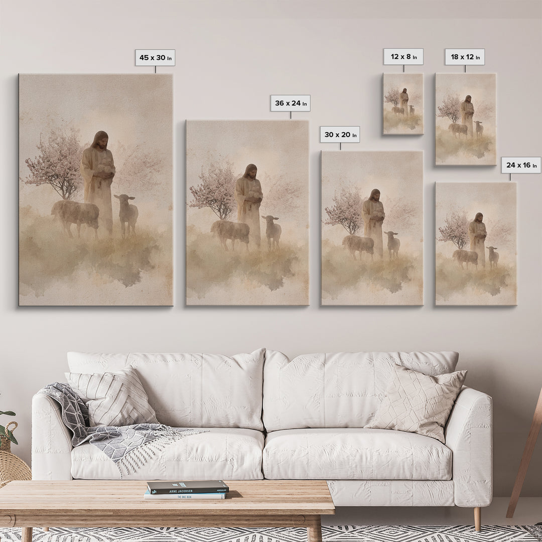 Soft Shepherd Glow - Framed Canvas Print - Christian Art Canvas - Christian Wall Art - Jesus Painting - Minimalist Christian Art - Faith Ar