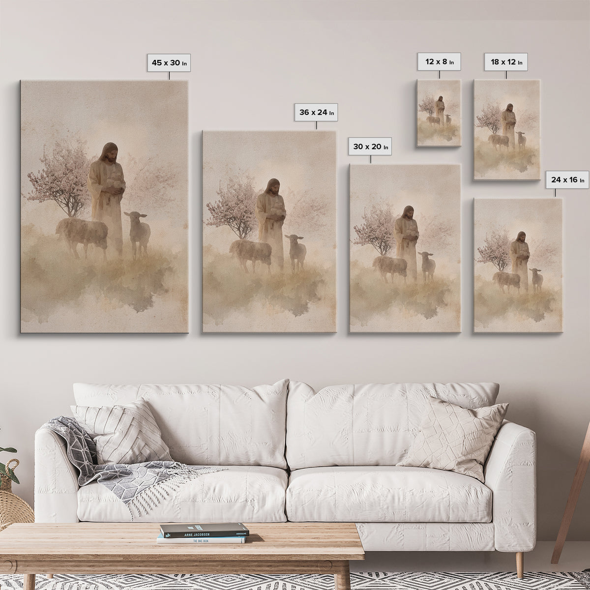 Soft Shepherd Glow - Framed Canvas Print - Christian Art Canvas - Christian Wall Art - Jesus Painting - Minimalist Christian Art - Faith Ar