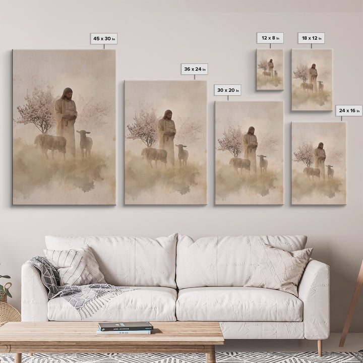 Soft Shepherd Glow - Framed Canvas Print - Christian Art Canvas - Christian Wall Art - Jesus Painting - Minimalist Christian Art - Faith Ar