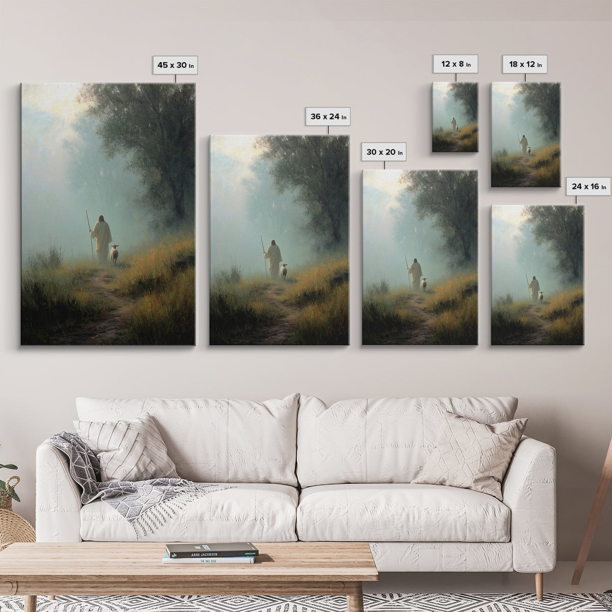 Misty Guide – Framed Canvas Print – Christian Art Canvas – Christian Wall Art – Jesus Painting – Pastoral Scenery – Christian Gift