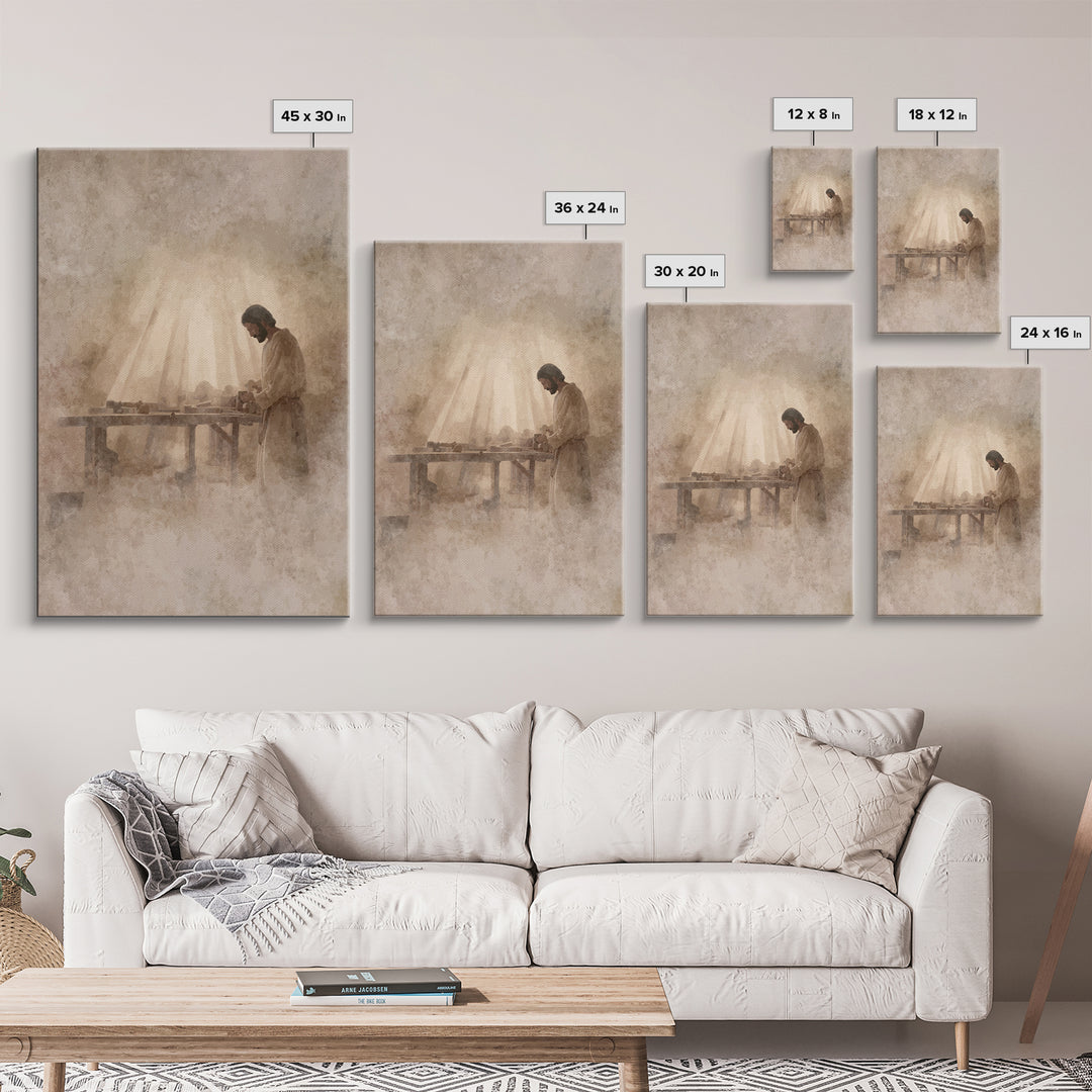 Carpenter’s Grace – Framed Canvas Print – Christian Art Canvas – Christian Wall Art – Christian Painting – Vintage Christian Art – Christia