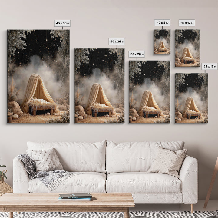 Guiding Star Cradle – Framed Canvas Print – Christian Wall Art – Jesus Painting – Christmas Art – Christian Christmas Decor – Christian Art