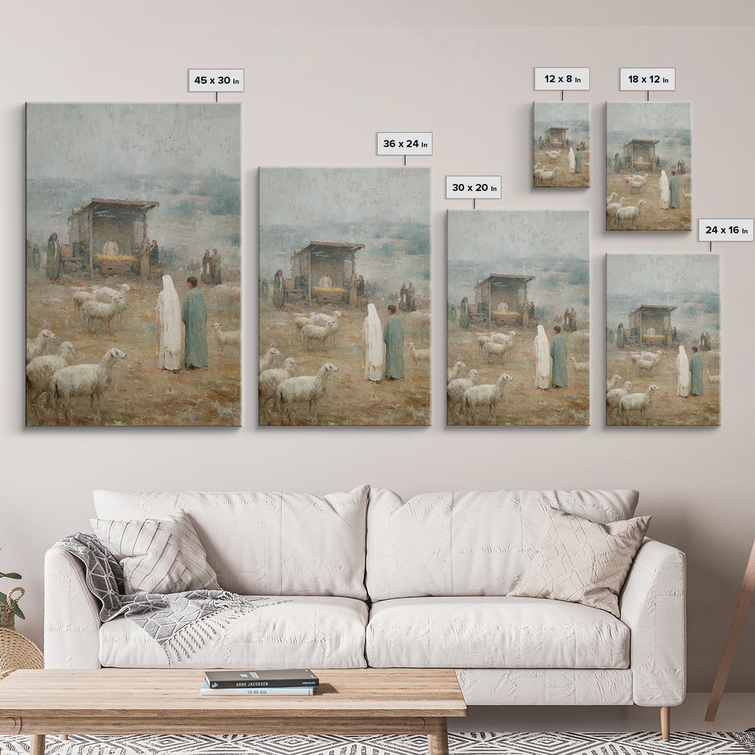 Shepherds In Wonder – Framed Canvas Print – Christian Art Canvas – Christmas Wall Art – Jesus Painting – Christian Christmas Art – Vintage