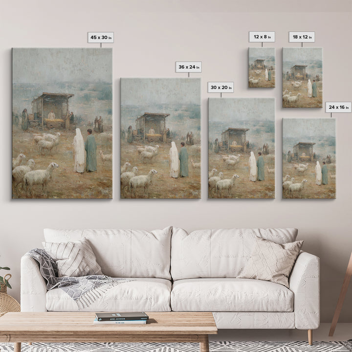 Shepherds In Wonder – Framed Canvas Print – Christian Art Canvas – Christmas Wall Art – Jesus Painting – Christian Christmas Art – Vintage