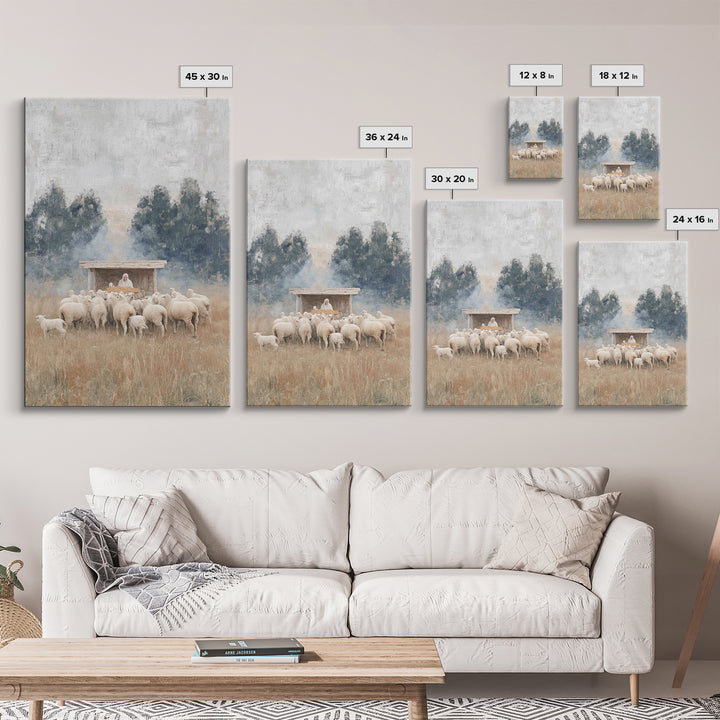 Flock Of Grace – Framed Canvas Print – Christian Christmas Art – Jesus Painting – Christian Wall Art – Christmas Canvas Wall Art – Christia