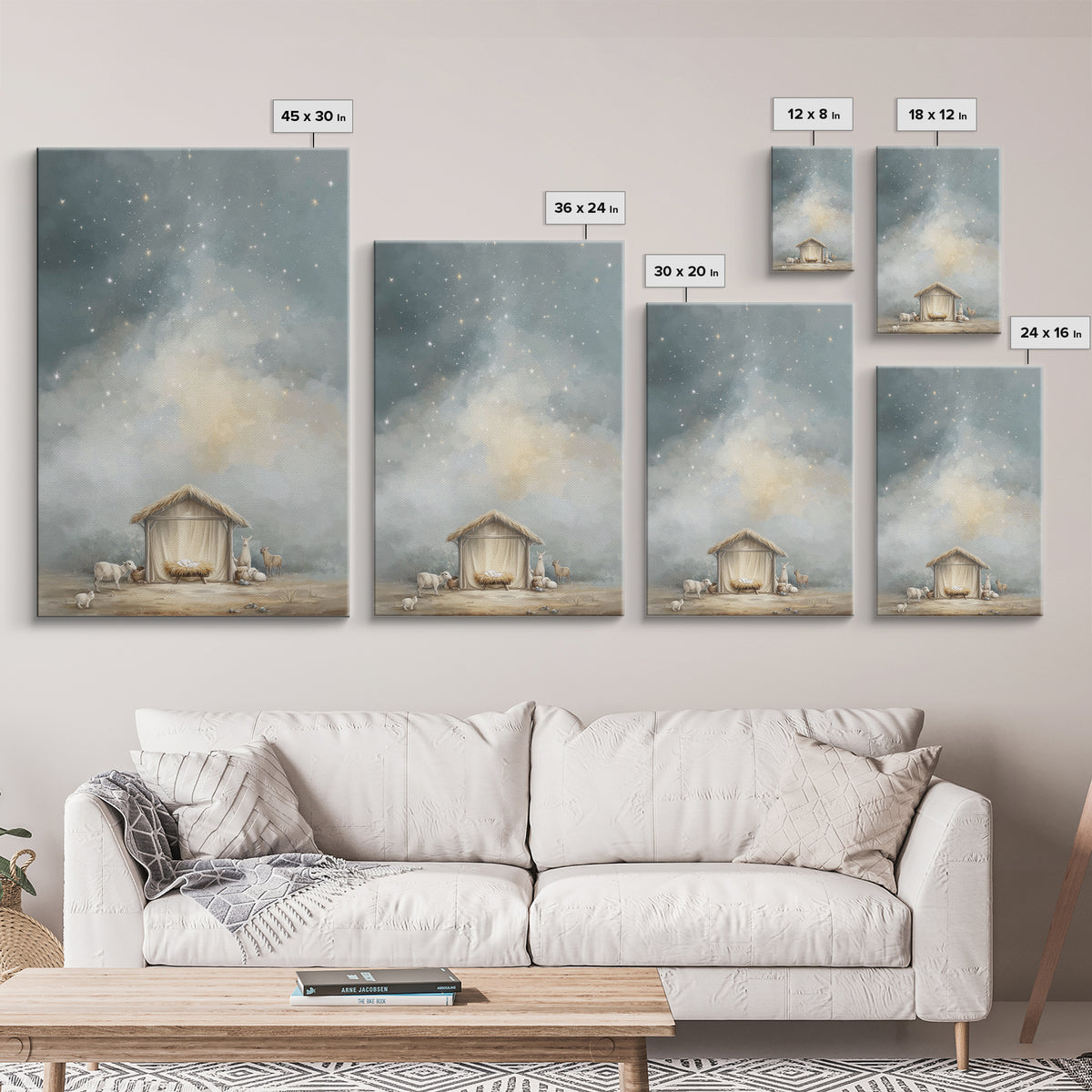 Heavenly Night Shelter – Framed Canvas Print – Christian Wall Art – Christian Christmas Art – Jesus Painting – Modern Christian Art – Chris