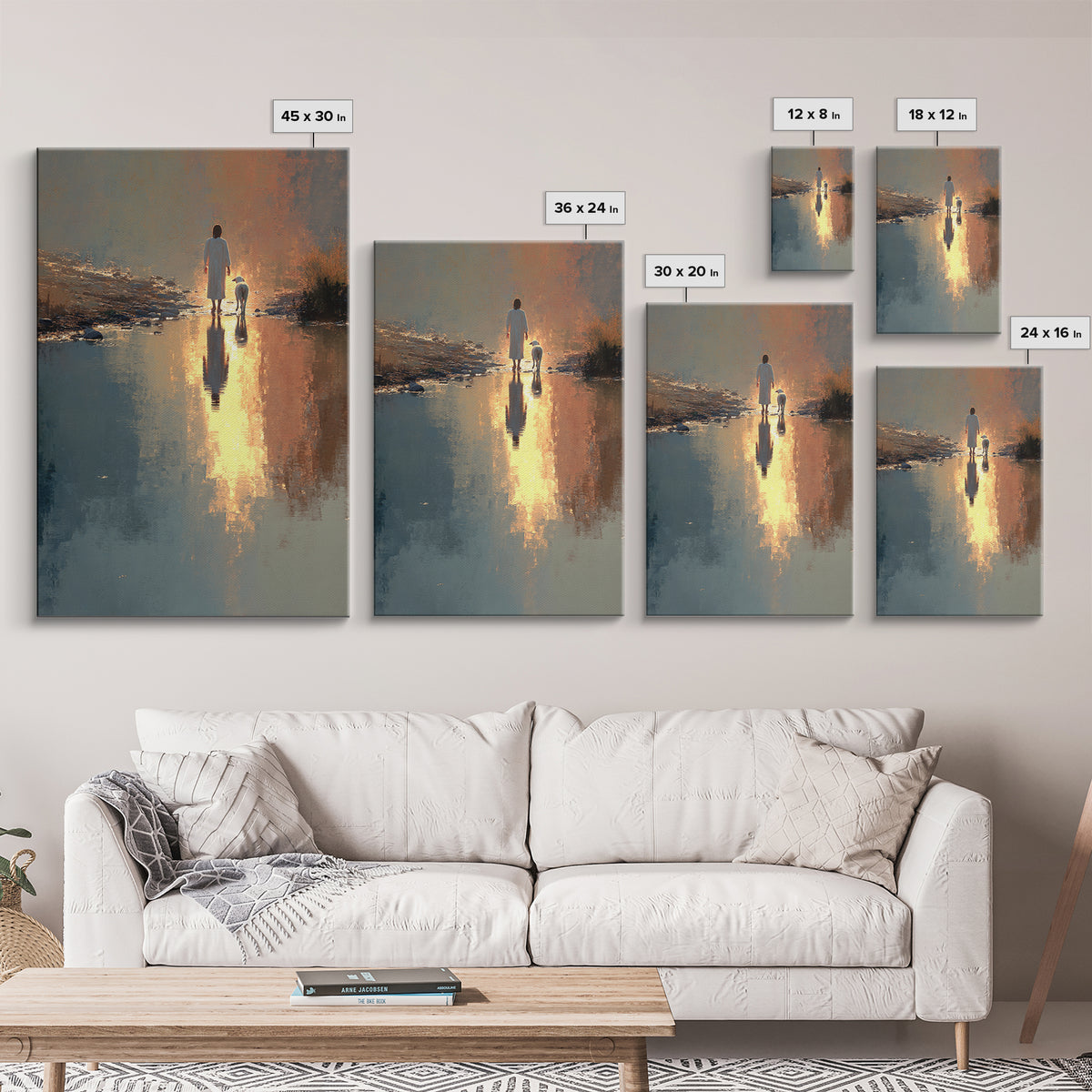 Golden River Walk – Framed Canvas Print – Christian Wall Art – Christian Art Canvas – Jesus Painting – Modern Christian Art – Christian Chr