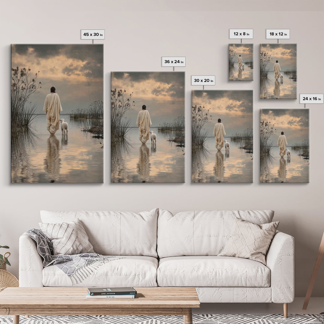Evening Shepherd Hope – Framed Canvas Print – Christian Art Canvas – Christian Wall Art – Jesus Painting – Christian Christmas Art – Subtle