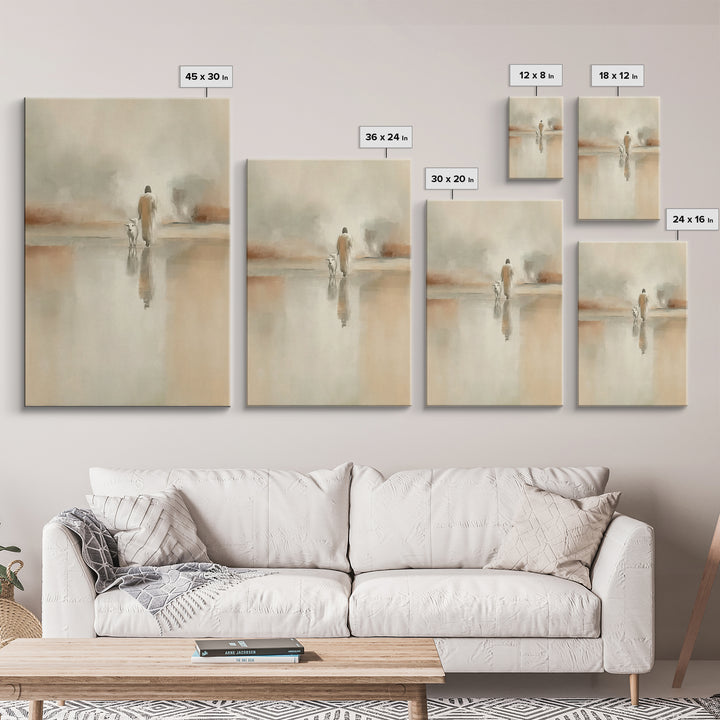 Silent Meadow Walk – Framed Canvas Print – Christian Art Print – Jesus Painting – Modern Christian Art – Pastoral Scenery – Christian Chris