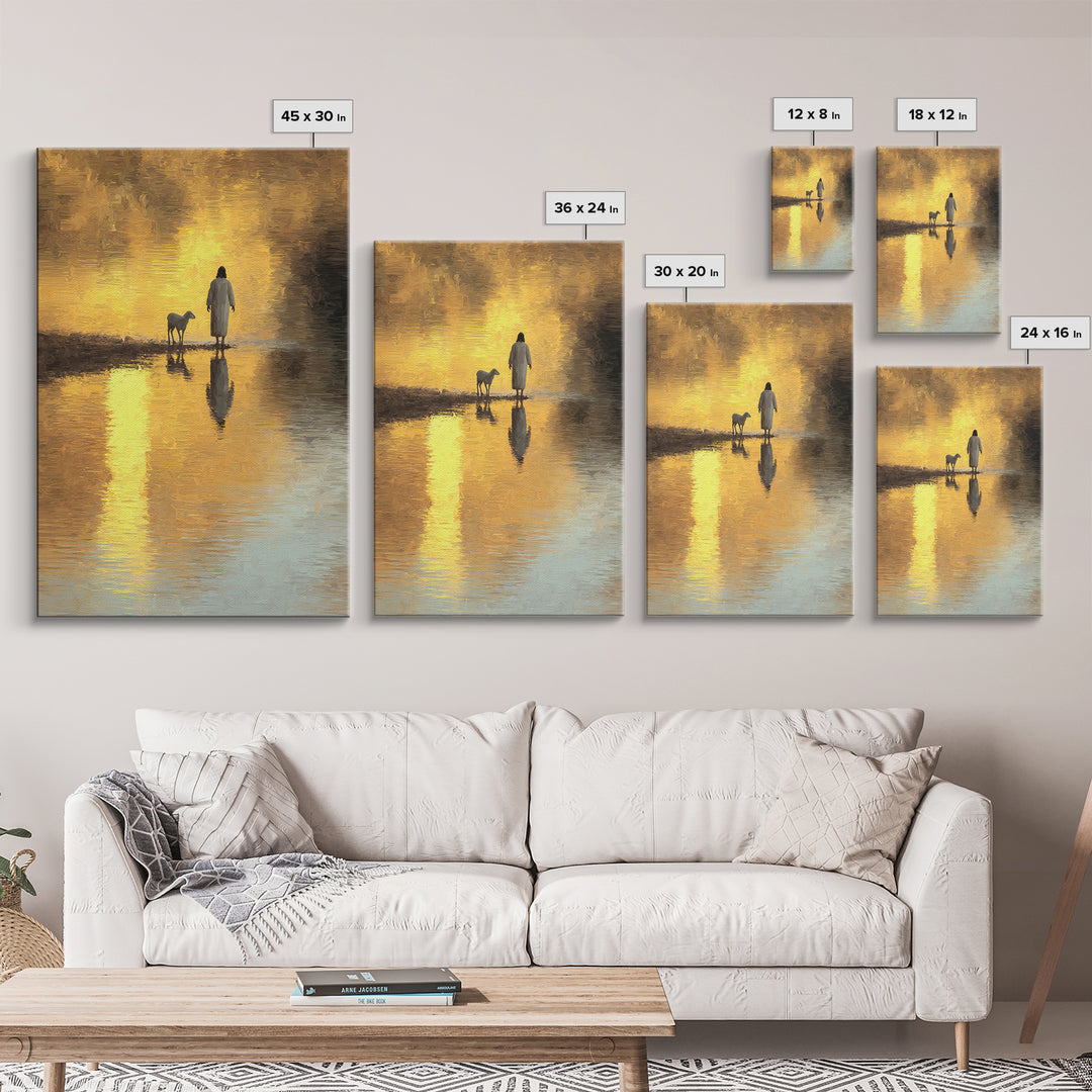 Shepherd’s Dawnlight – Framed Canvas Print – Jesus Painting – Christian Wall Art – Modern Christian Art – Christian Art Canvas – Christmas