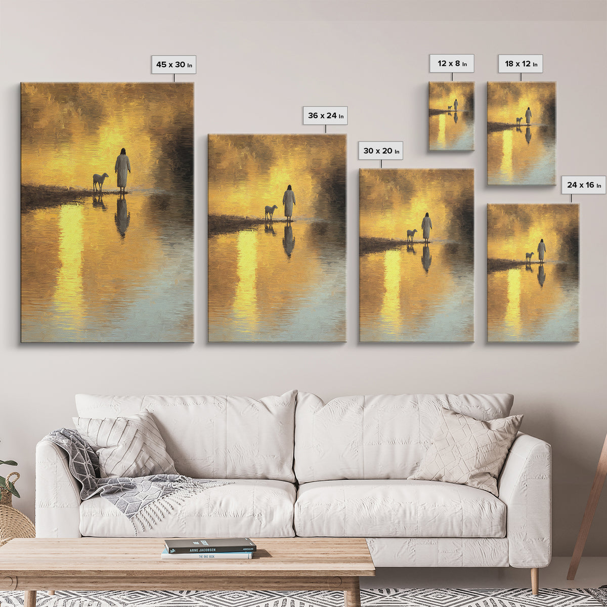 Shepherd’s Dawnlight – Framed Canvas Print – Jesus Painting – Christian Wall Art – Modern Christian Art – Christian Art Canvas – Christmas