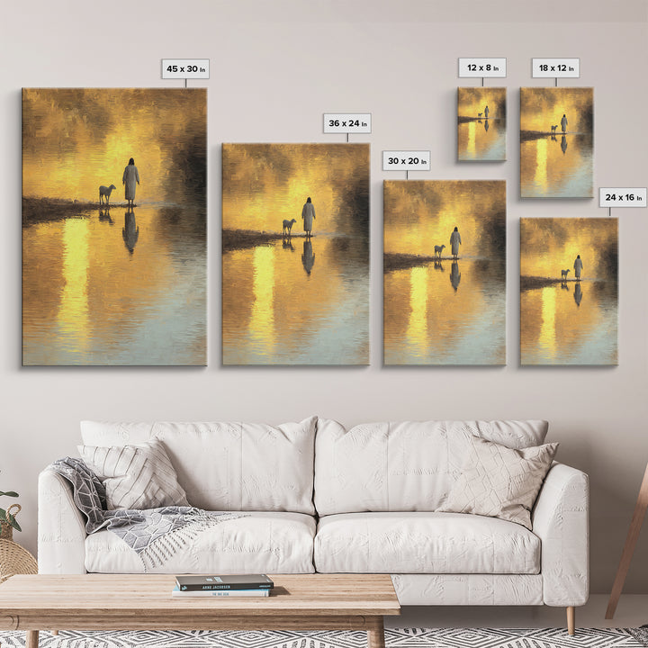 Shepherd’s Dawnlight – Framed Canvas Print – Jesus Painting – Christian Wall Art – Modern Christian Art – Christian Art Canvas – Christmas