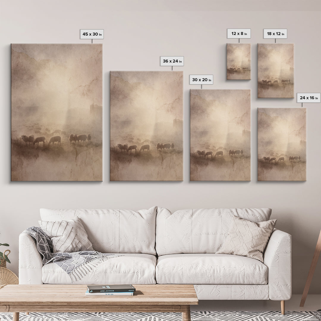 Morning Flock Rising – Framed Canvas Print – Christian Art Canvas – Subtle Christian Art – Christian Wall Art – Jesus Painting – Christian