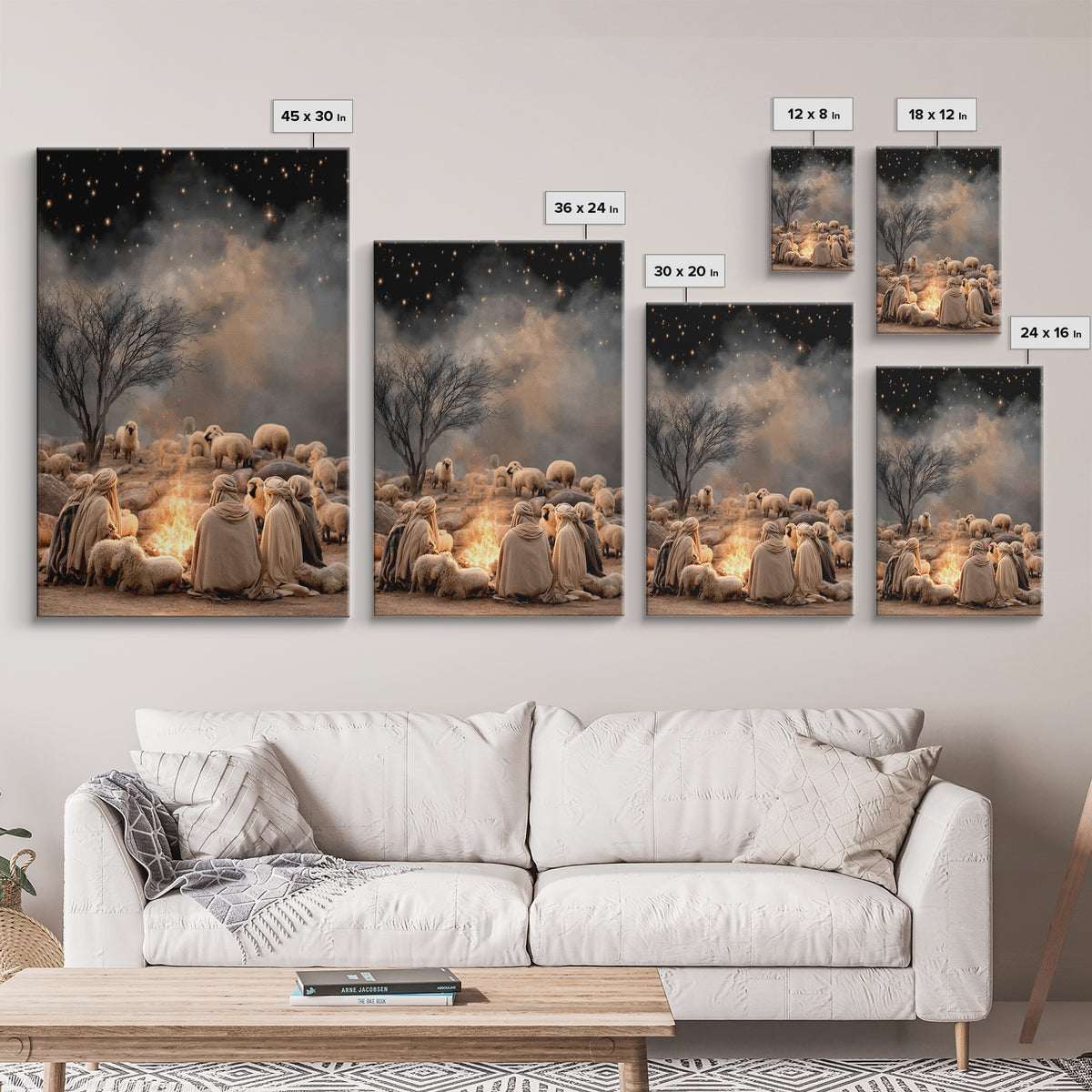 Shepherds By Fire – Framed Canvas Print – Christian Christmas Art – Christian Art Canvas – Christmas Wall Art – Christian Art – Vintage Chr