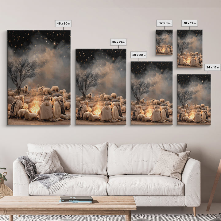 Shepherds By Fire – Framed Canvas Print – Christian Christmas Art – Christian Art Canvas – Christmas Wall Art – Christian Art – Vintage Chr