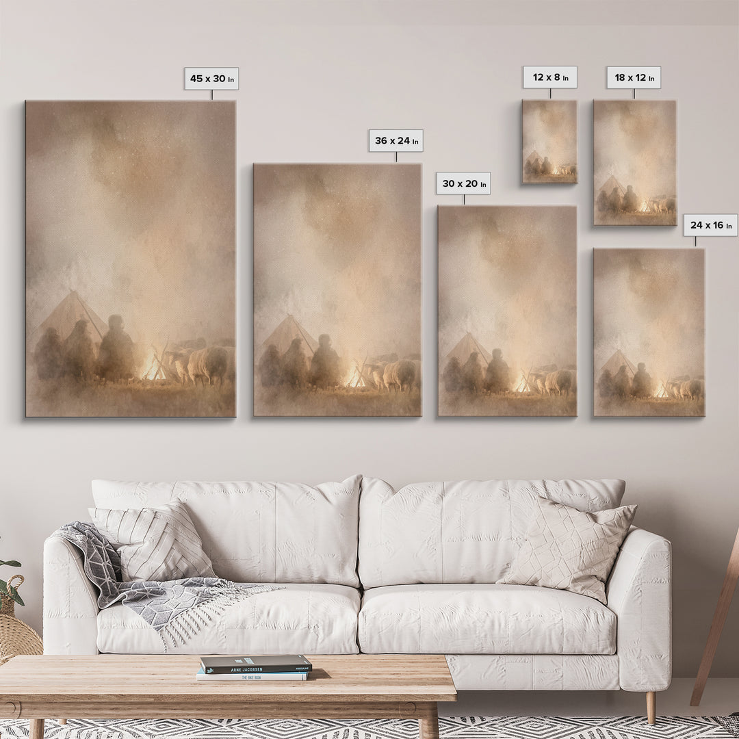 Shepherds Of Light – Framed Canvas Print – Christian Wall Art – Christian Art Canvas – Jesus Christmas Art – Pastoral Scenery – Christmas A