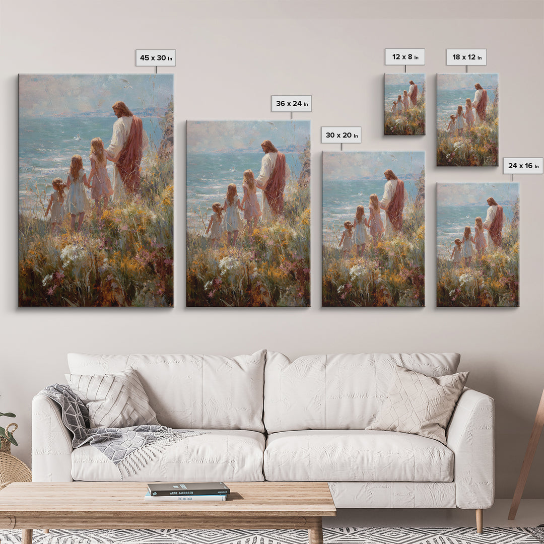 Shoreline Promise | Framed Canvas Print | Christian Wall Art | Jesus Art Print | Christian Art Canvas | Modern Christian Art | Christian Pa