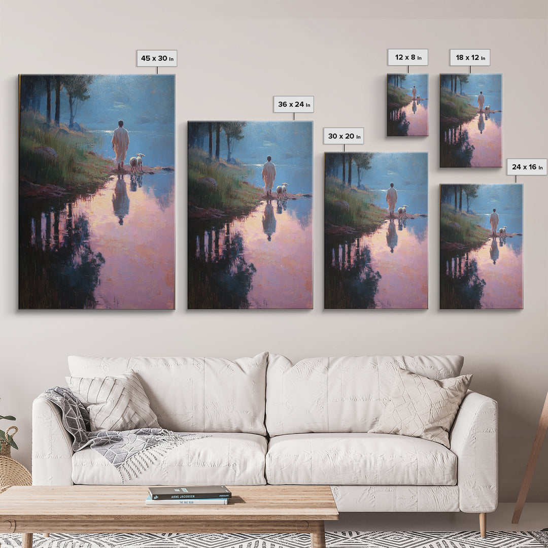 Shepherd’s Gentle Walk | Framed Canvas Print | Christian Wall Art | Jesus Painting | Christian Art Canvas | Modern Christian Art | Christma