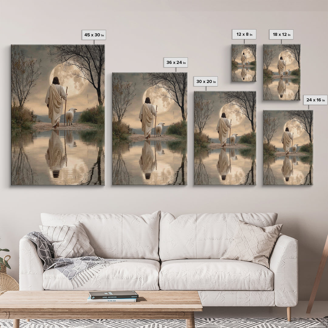Blue Pasture Calm | Framed Canvas Print | Christian Art Canvas | Jesus Painting | Christian Wall Art | Moody Christian Art | Framed Christm