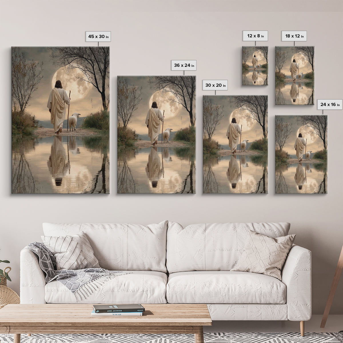 Blue Pasture Calm | Framed Canvas Print | Christian Art Canvas | Jesus Painting | Christian Wall Art | Moody Christian Art | Framed Christm