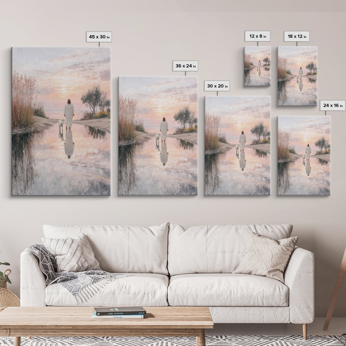Moonlit Shepherd Road – Framed Canvas Print – Jesus Painting – Christian Art Canvas – Christian Wall Art – Christian Christmas Art – Large