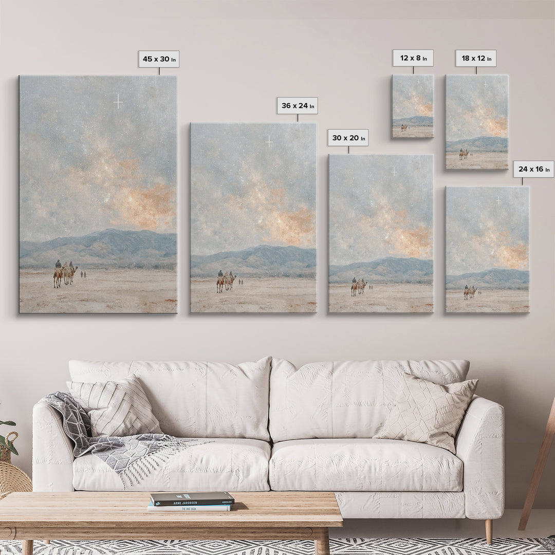 Starry Pilgrims Journey – Framed Canvas Print – Christian Wall Art – Christian Art Canvas – Christmas Art – Christian Christmas Art – Uniqu