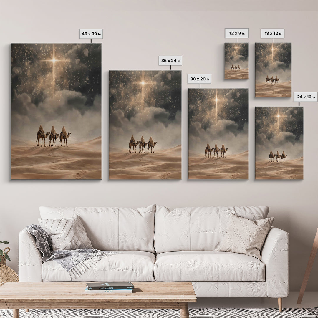 Three Gifts Journey | Framed Canvas Print | Christmas Art | Christian Art Canvas | Christian Wall Art | Vintage Christmas Art | Christian C