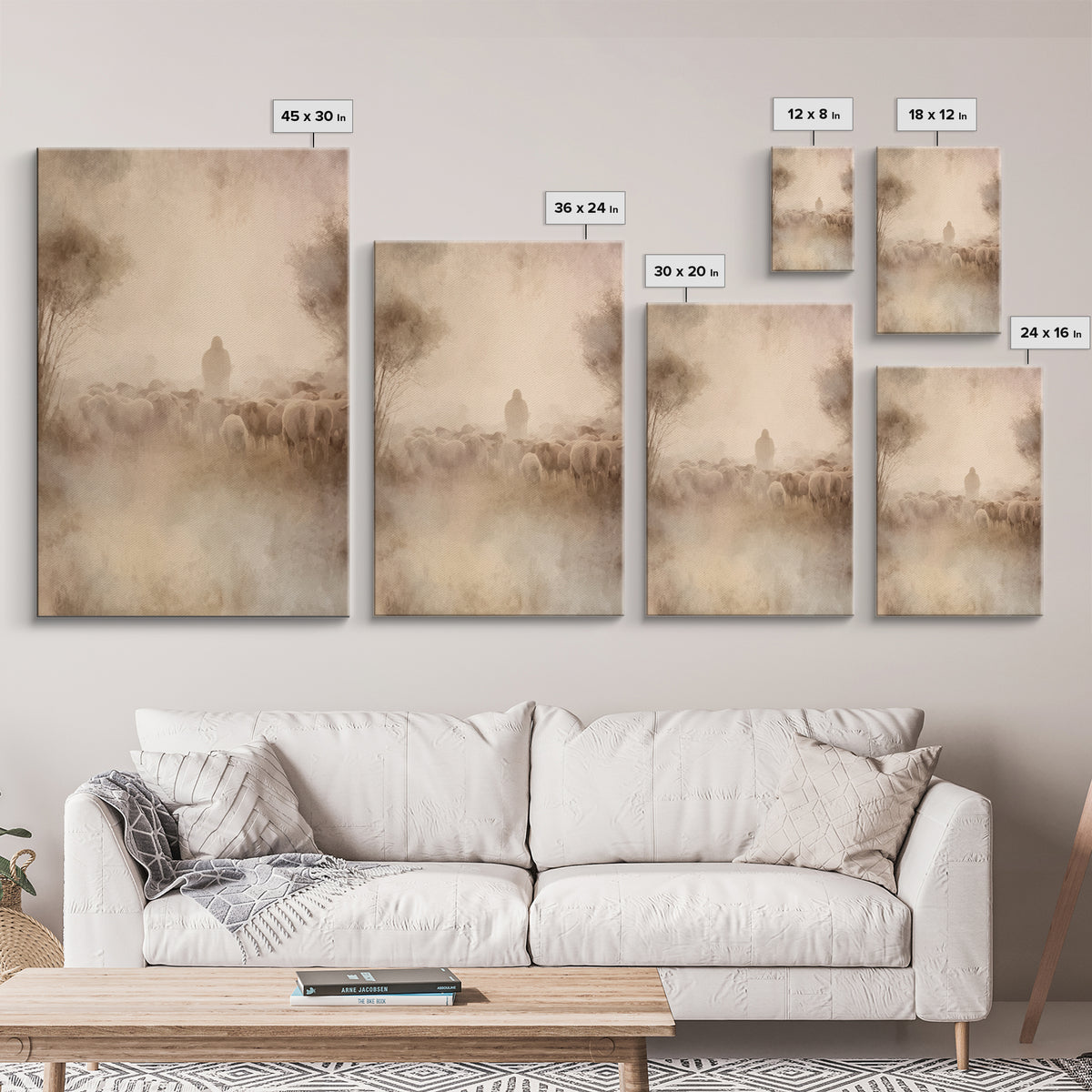 Shepherd’s Dawn – Framed Canvas Print – Christian Wall Art – Jesus Painting – Christian Art Canvas – Pastoral Scenery – Christian Christmas
