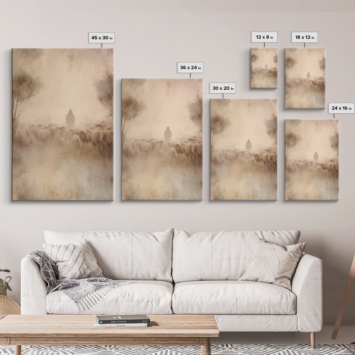 Shepherd’s Dawn – Framed Canvas Print – Christian Wall Art – Jesus Painting – Christian Art Canvas – Pastoral Scenery – Christian Christmas