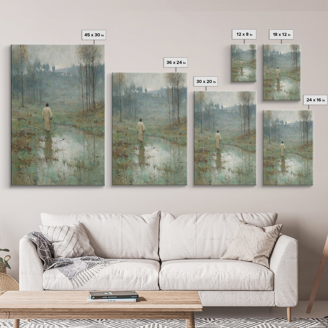 Morning Stillness, Framed Canvas Print, Christian Art Canvas, Christian Wall Art, Moody Christian Art, Jesus Painting, Christmas Art Prints