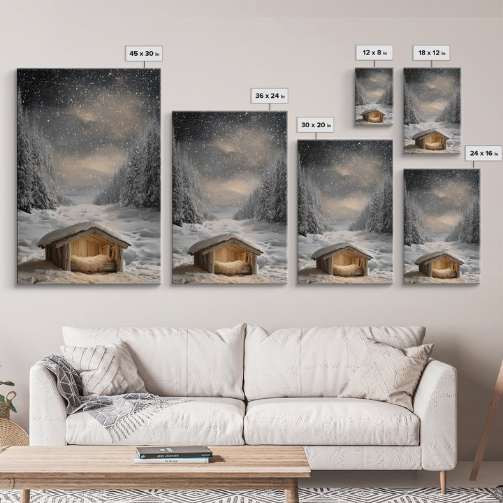 Silent Nativity Snow | Framed Canvas Print | Christmas Canvas Wall Art | Christian Art Work | Christian Christmas Art | Modern Christmas Ar