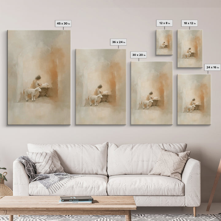 Blessed Manger Scene | Framed Canvas Print | Christian Art Print | Christian Christmas Decorations | Jesus Christmas Art | Christian Painti