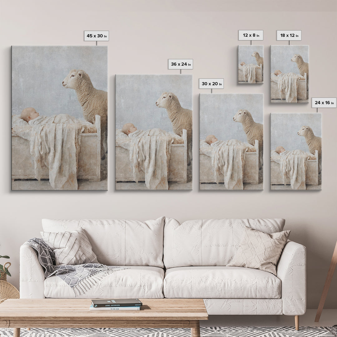 Gentle Manger Peace – Framed Canvas Print – Christian Wall Art – Christian Christmas Art – Jesus Painting – Christian Art Canvas – Christma