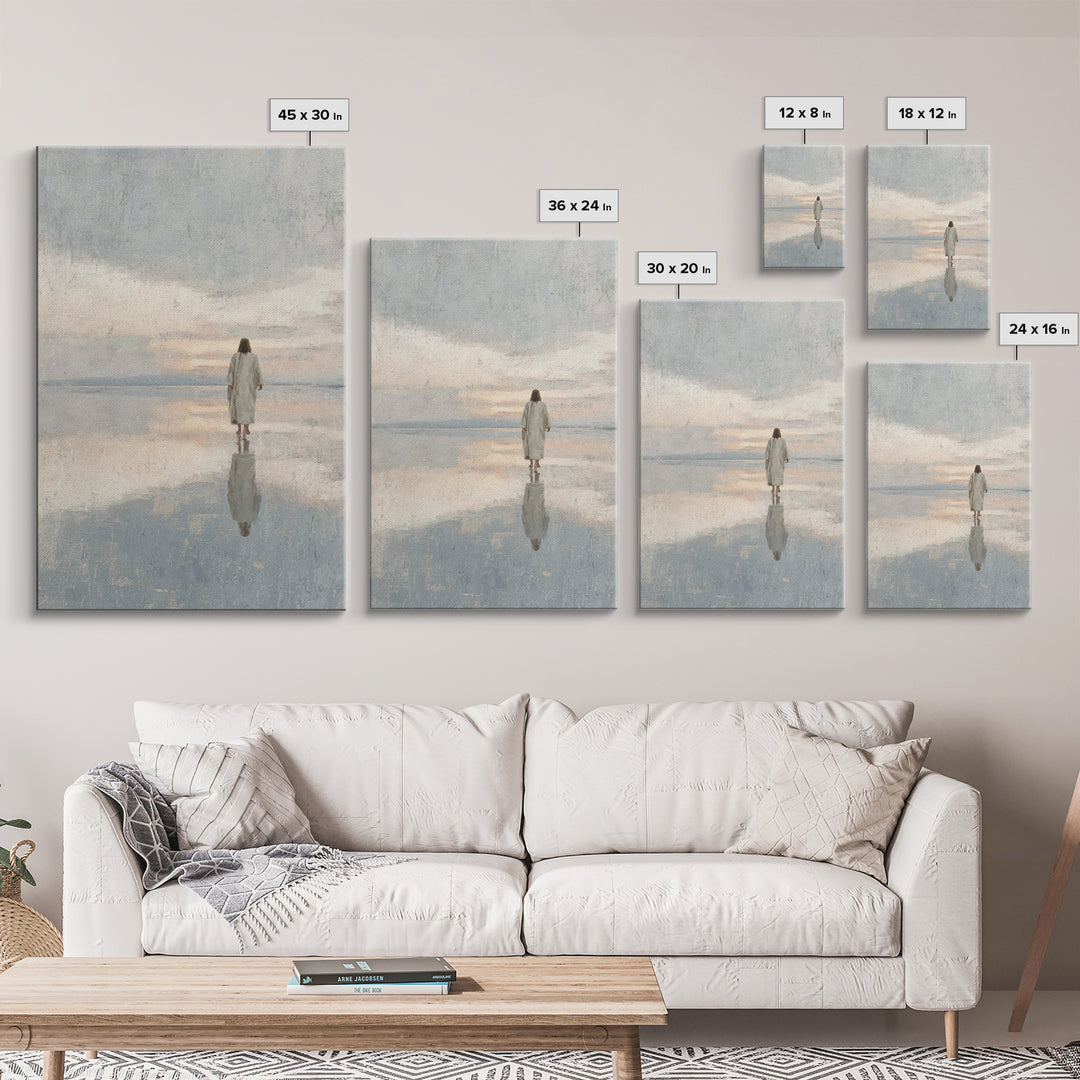 Quiet Water Crossing, Framed Canvas Print, Christian Wall Art, Jesus Painting, Christian Art Canvas, Christian Christmas Art, Christian Dec