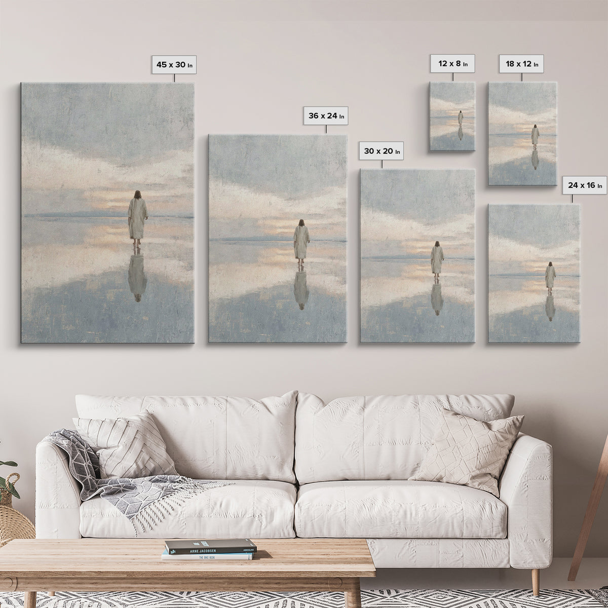 Quiet Water Crossing, Framed Canvas Print, Christian Wall Art, Jesus Painting, Christian Art Canvas, Christian Christmas Art, Christian Dec