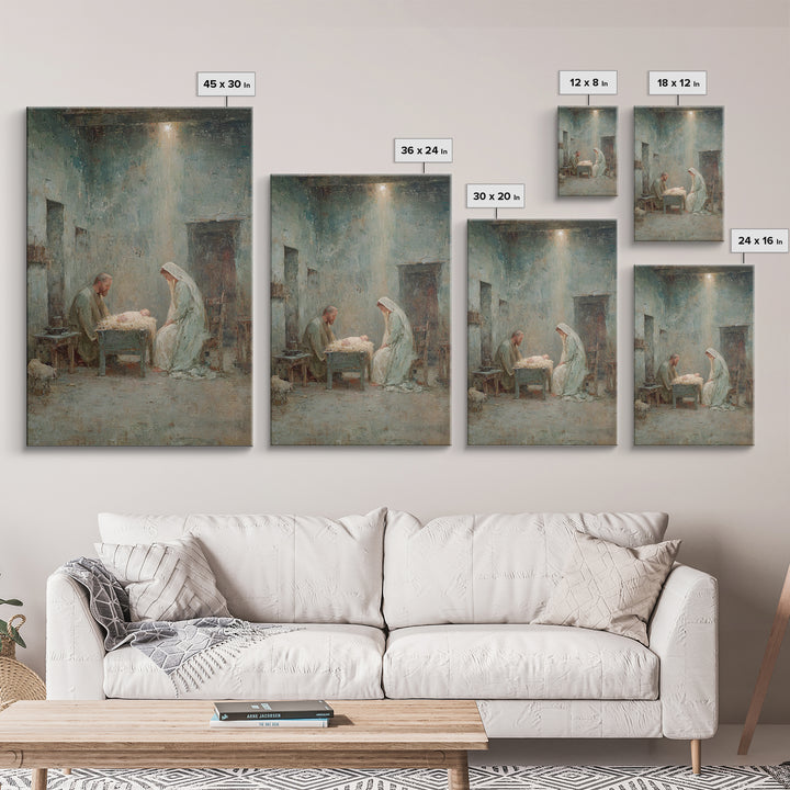 Holy Night Family – Framed Canvas Print – Christian Christmas Art – Christian Wall Art – Birth Of Jesus Painting – Christmas Art Prints – C