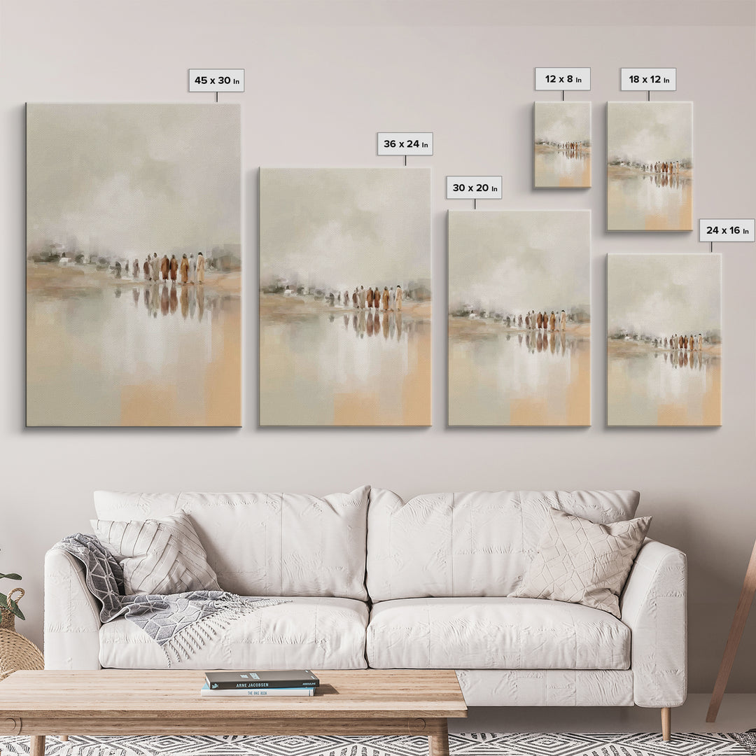 Gathered At Waters, Framed Canvas Print, Christian Art Prints, Christian Wall Art, Abstract Christian Art, Minimalist Christian Art, Christ