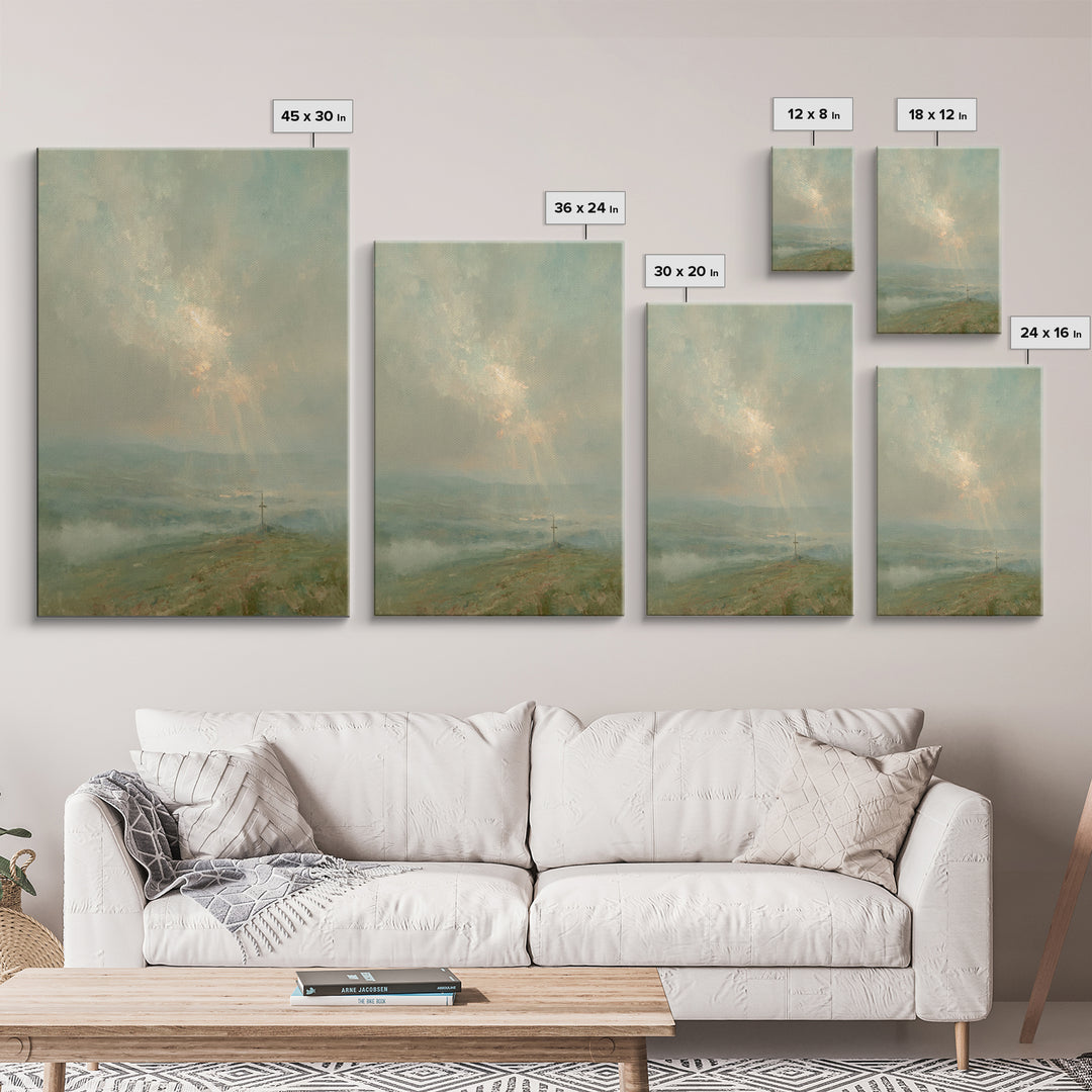 Cross On Horizon – Framed Canvas Print – Christian Art Work – Christian Wall Art – Subtle Christian Art – Christian Art Canvas – Christian