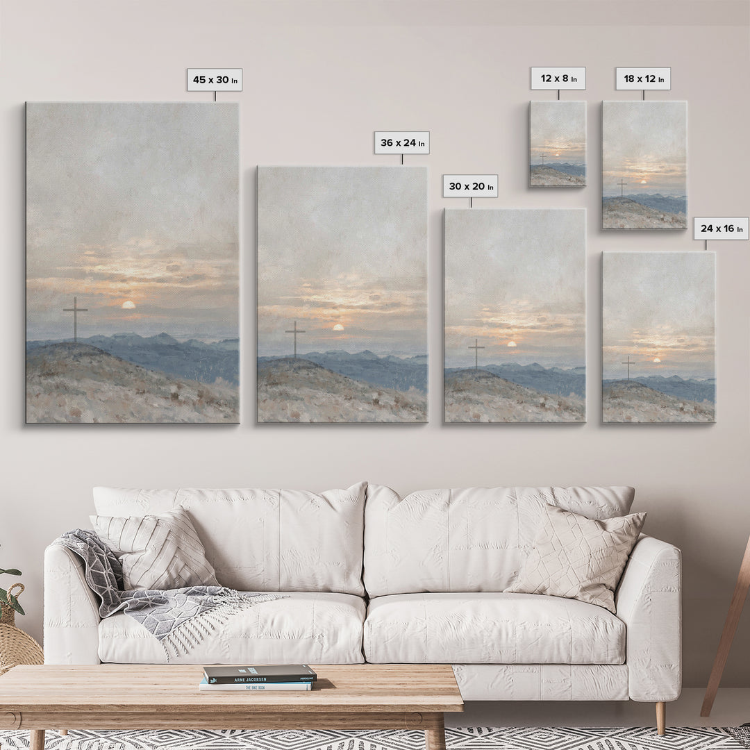 Hillside Sunrise, Framed Canvas Print, Christian Art Prints, Christian Wall Art, Christian Art Canvas, Subtle Christian Paintings, Christia