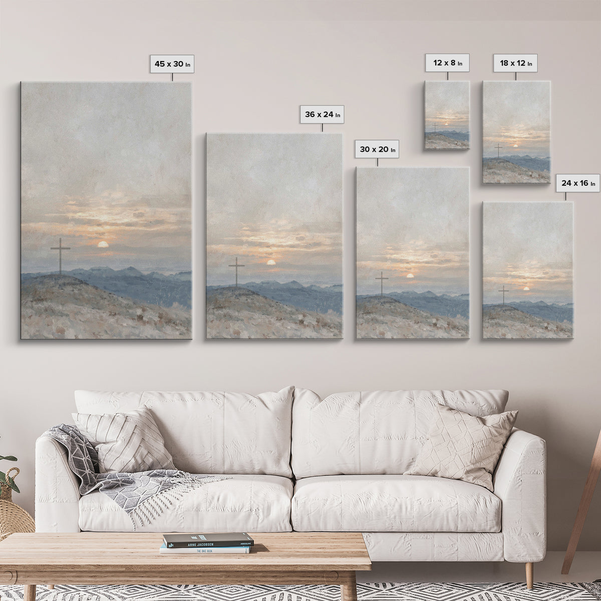 Hillside Sunrise, Framed Canvas Print, Christian Art Prints, Christian Wall Art, Christian Art Canvas, Subtle Christian Paintings, Christia