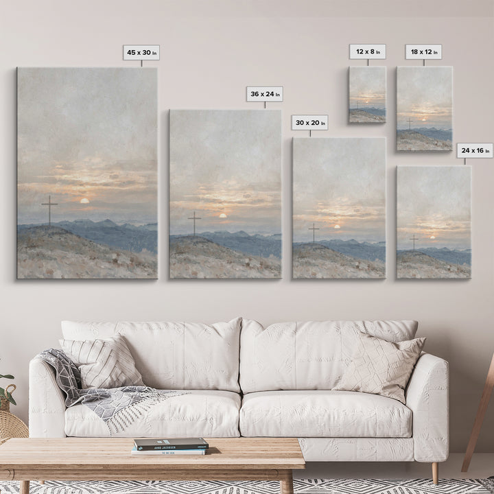 Hillside Sunrise, Framed Canvas Print, Christian Art Prints, Christian Wall Art, Christian Art Canvas, Subtle Christian Paintings, Christia