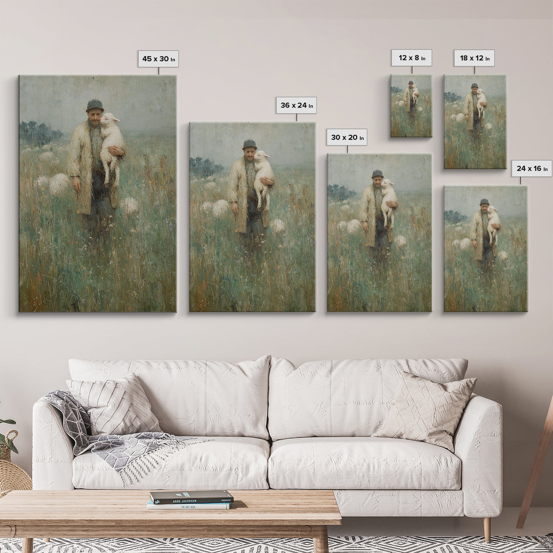 Guardian Of Lambs | Framed Canvas Print | Jesus Wall Art | Christian Art Canvas | Modern Christian Painting | Christian Art | Christian Dec