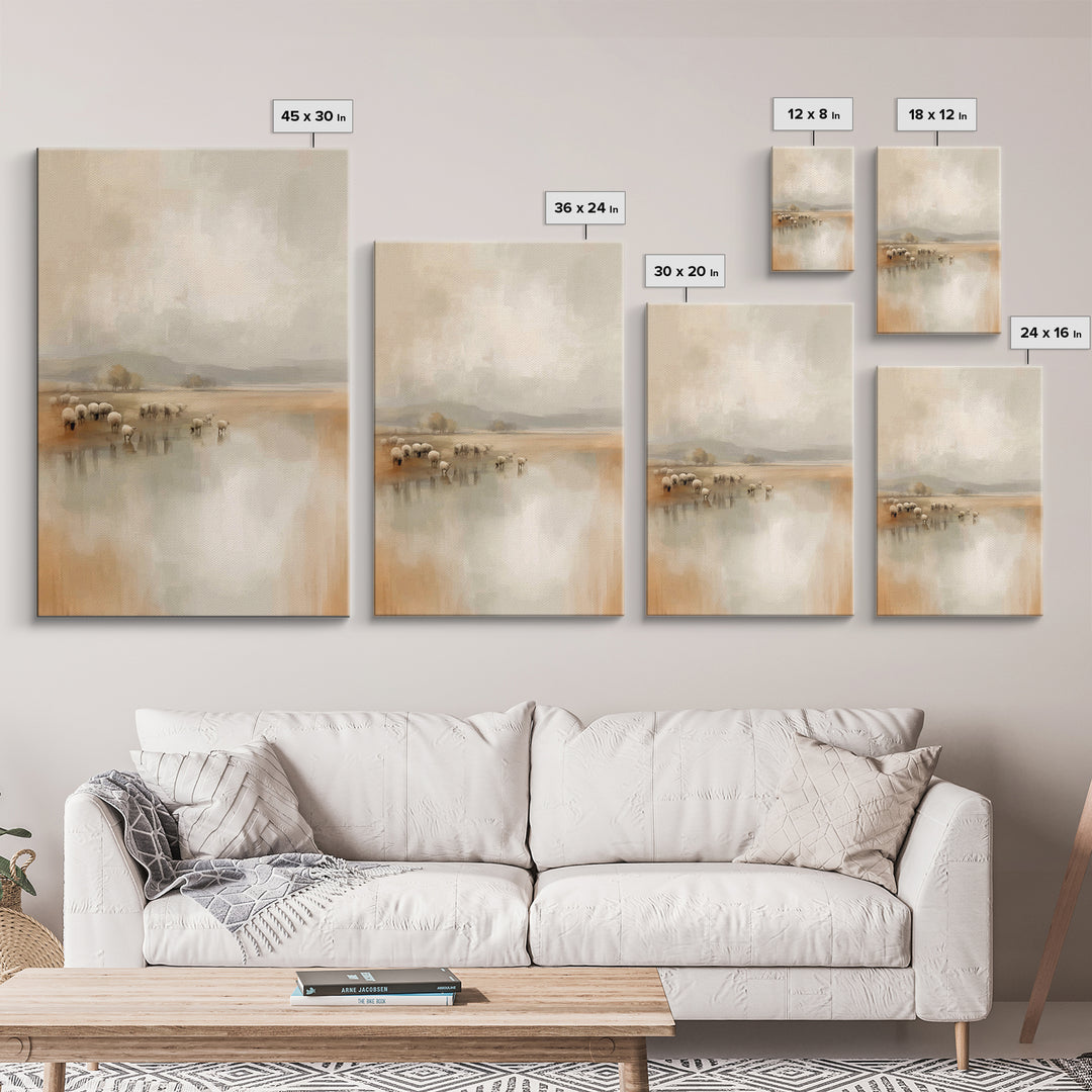 Quiet Pasture Dawn, Framed Canvas Print, Christian Wall Art, Christian Art Canvas, Subtle Christian Art, Christmas Art Prints, Modern Chris