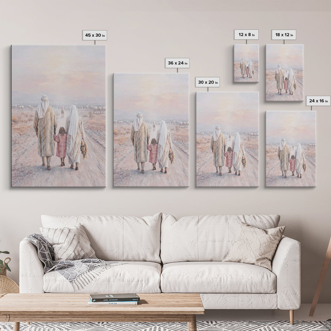Pilgrims Of Dawn | Framed Canvas Print | Christian Wall Art | Christian Art Canvas | Jesus Painting | Christian Decor | Christmas Art