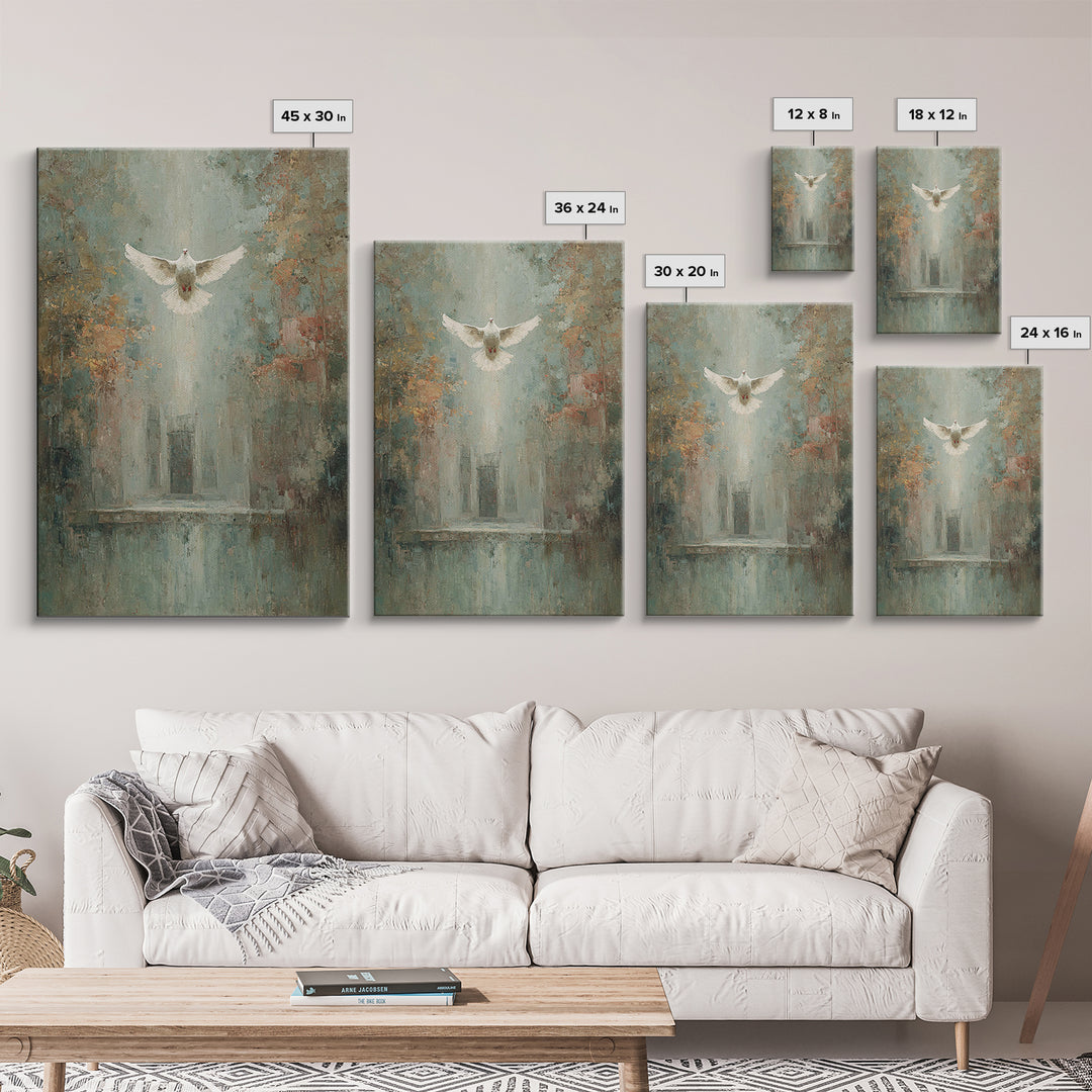 Sanctuary Dawn Dove, Framed Canvas Print, Christian Art Canvas, Christian Wall Art, Christian Art, Christian Decor, Christian Christmas Art
