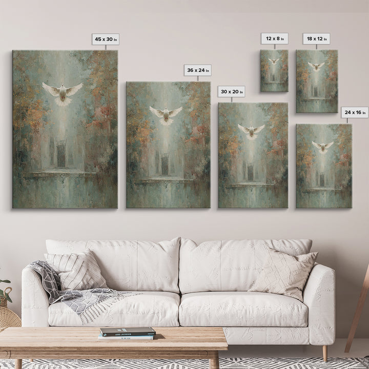 Sanctuary Dawn Dove, Framed Canvas Print, Christian Art Canvas, Christian Wall Art, Christian Art, Christian Decor, Christian Christmas Art